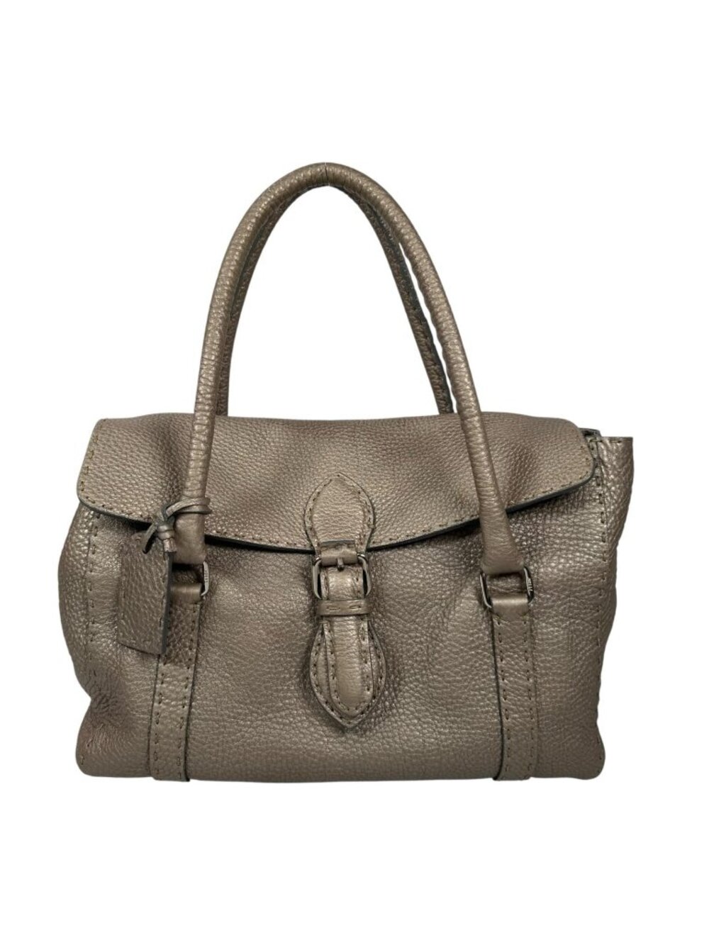 Fendi Selleria Linda Leather Beige Handbag Silver